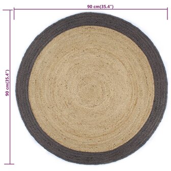 Vloerkleed handgemaakt met donkergrijze rand 90 cm jute 6