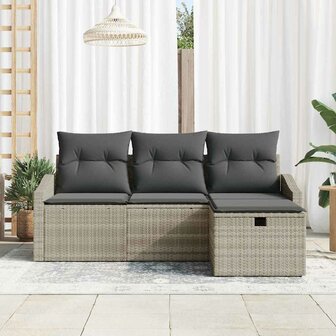 Bankstel 4 st Lichtgrijs poly rattan 3
