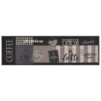 Keukenmat wasbaar koffieprint 45x150 cm fluweel zwart 2