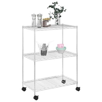 Opbergrek met wielen 3-laags 150 kg 60x35x81 cm chroomkleurig 3