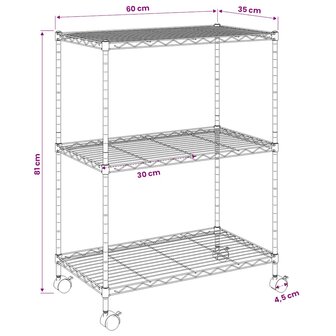 Opbergrek met wielen 3-laags 150 kg 60x35x81 cm chroomkleurig 9