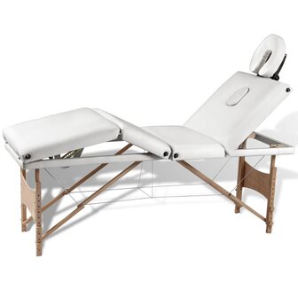 Inklapbare massagetafel 4 zones met houten frame (creme) 1