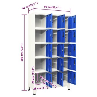 Lockerkast 90x40x180 cm staal grijs en blauw 8