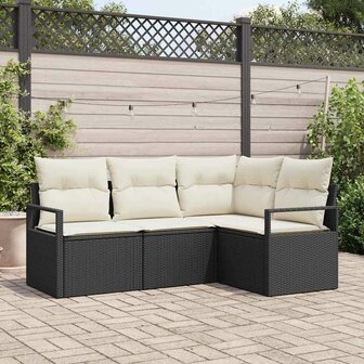 Bankstel 4 st Zwart poly rattan 1