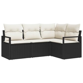 Bankstel 4 st Zwart poly rattan 2