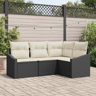 Bankstel 4 st Zwart poly rattan 1