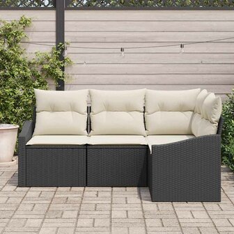 Bankstel 4 st Zwart poly rattan 3