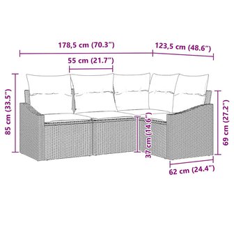 Bankstel 4 st Zwart poly rattan 8