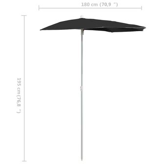 Parasol half met paal 180x90 cm zwart 8