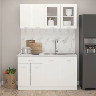 4-delige Keukenkastenset Lyon bewerkt hout wit 1