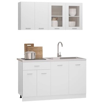 4-delige Keukenkastenset Lyon bewerkt hout wit 3
