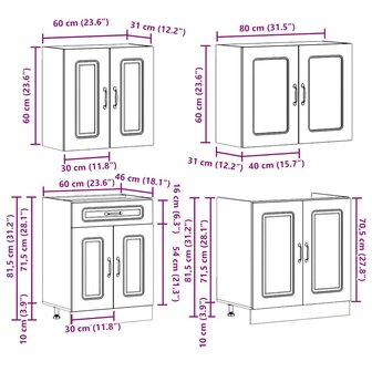 4-delige Keukenkastenset Kalmar bewerkt hout wit 8