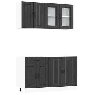 4-delige Keukenkastenset Lucca bewerkt hout zwart 2