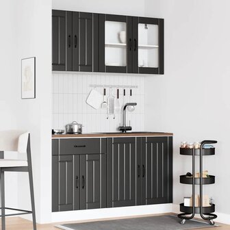 4-delige Keukenkastenset Lucca bewerkt hout zwart 3