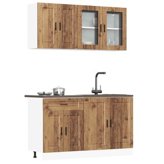 4-delige Keukenkastenset Porto bewerkt hout oud houtkleurig 1