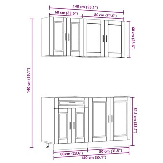4-delige Keukenkastenset Porto bewerkt hout oud houtkleurig 9