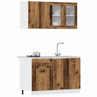 4-delige Keukenkastenset Lyon bewerkt hout oud houtkleurig 3