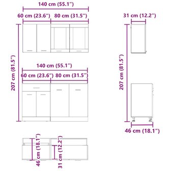 4-delige Keukenkastenset Lyon bewerkt hout oud houtkleurig 7