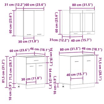 4-delige Keukenkastenset Lyon bewerkt hout oud houtkleurig 8