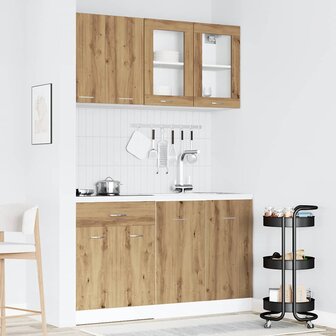4-delige Keukenkastenset Lyon bewerkt hout artisanaal eikenkleurig 1