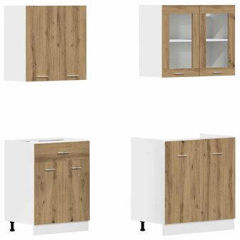 4-delige Keukenkastenset Lyon bewerkt hout artisanaal eikenkleurig 4