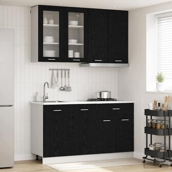 Keukenblok LYON 4 st Zwart eiken Bewerkt hout 1