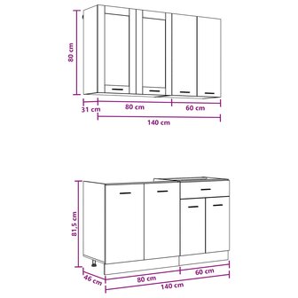 Keukenblok LYON 4 st Zwart eiken Bewerkt hout 7