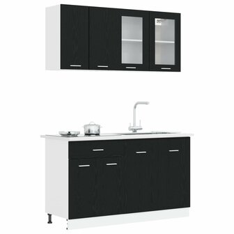 Keuken Eenheid LYON 4 st Zwart eiken Bewerkt hout 3