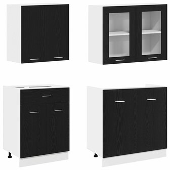 Keuken Eenheid LYON 4 st Zwart eiken Bewerkt hout 4