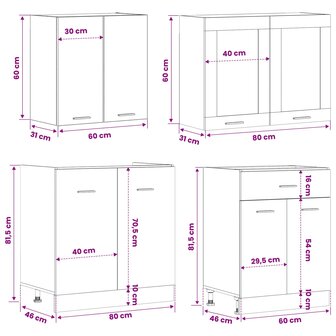 Keuken Eenheid LYON 4 st Zwart eiken Bewerkt hout 8