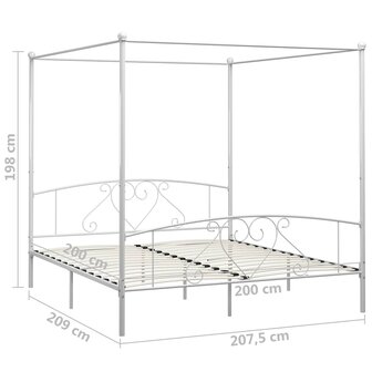 Hemelbedframe metaal wit 200x200 cm  5