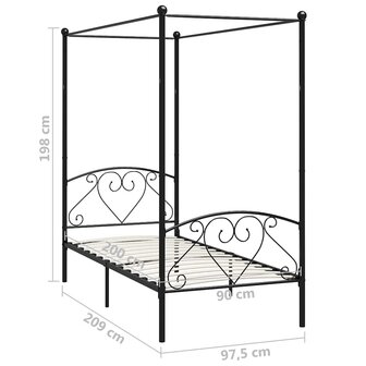 Hemelbedframe metaal zwart 90x200 cm  5