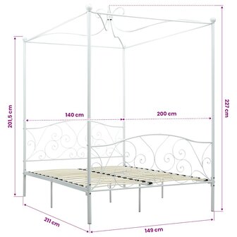 Hemelbedframe metaal wit 140x200 cm 5
