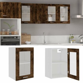 Bovenkast Lyon 40x31x60 cm glas en bewerkt hout gerookt eikenkleurig 1