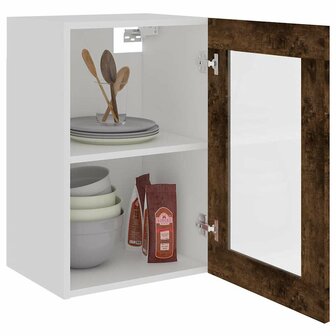 Bovenkast Lyon 40x31x60 cm glas en bewerkt hout gerookt eikenkleurig 4