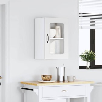 Keukenbovenkast met glazen deur Kalmar bewerkt hout wit 3