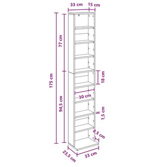Cd-kast Betongrijs 33 x 23,5 x 175 cm Bewerkt hout 9