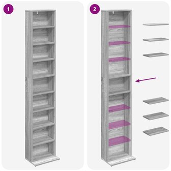 Cd-kast Grijs Sonoma 33 x 23,5 x 175 cm Bewerkt hout 8