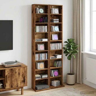 Cd-kast 2 st Oud hout 33 x 23,5 x 175 cm Bewerkt hout 1