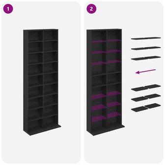 Cd-kast Zwart eiken 65 x 23,5 x 175 cm Bewerkt hout 8