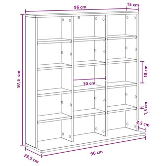 Cd-kast Gerookt eiken 96 x 23,5 x 97,5 cm Bewerkt hout 9