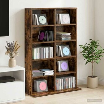 Cd-kast Gerookt eiken 65 x 23,5 x 97,5 cm Bewerkt hout 1