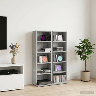 Cd-kast 2 st Betongrijs 33 x 23,5 x 97,5 cm Bewerkt hout 1