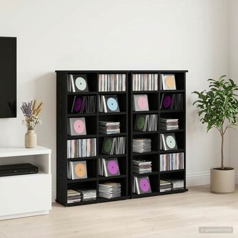 Cd-kast 2 st Zwart eiken 60 x 17 x 92 cm Bewerkt hout 1