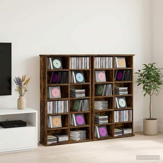 Cd-kast 2 st Gerookt eiken 60 x 17 x 92 cm Bewerkt hout 1