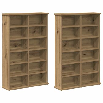 Cd-kast 2 st Artisanaal eiken 60 x 17 x 92 cm Bewerkt hout 5
