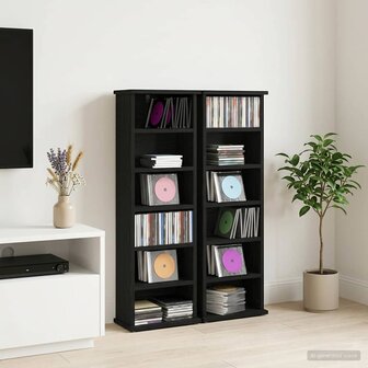 Cd-kast 2 st Zwart eiken 60 x 17 x 92 cm Bewerkt hout 1