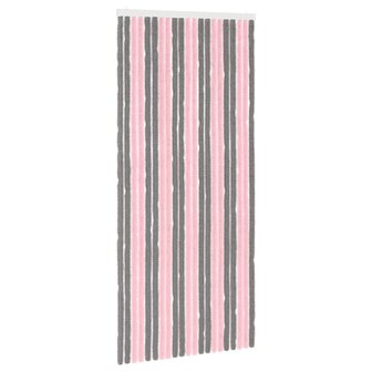 Insectengordijn Chenille Zilvergrijs en Roze 90 x 200 cm 2