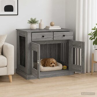 Hondenbench Meubel Grijs Sonoma 90 x 47,5 x 80 cm Bewerkt hout 1