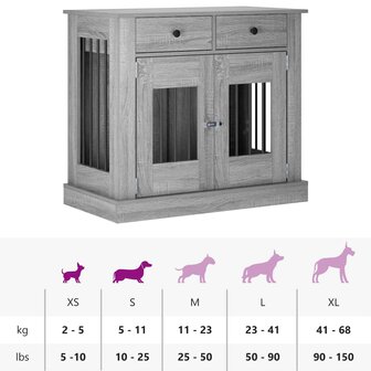 Hondenbench Meubel Grijs Sonoma 90 x 47,5 x 80 cm Bewerkt hout 9
